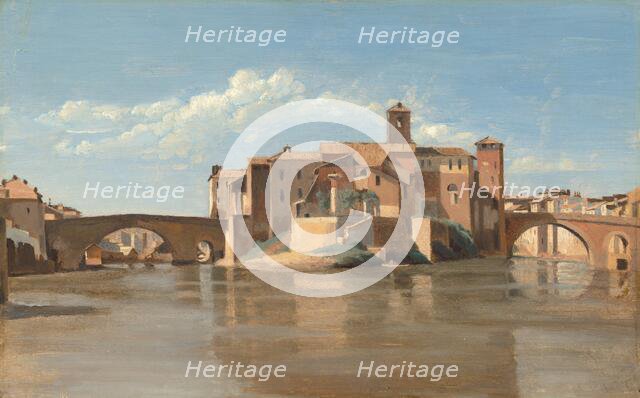 The Island and Bridge of San Bartolomeo, Rome, 1825/1828. Creator: Jean-Baptiste-Camille Corot.