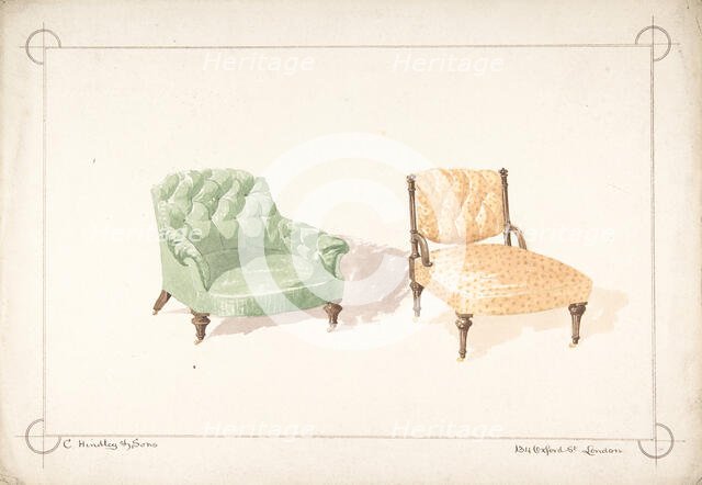 Designs for Two Chairs, 1841-84. Creator: Charles Hindley & Sons.