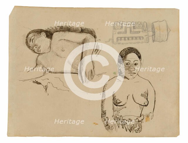 Two Tahitian Women and a Marquesan Earplug, 1891/93. Creator: Paul Gauguin.