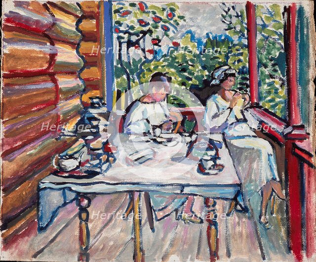 Achtyrka. Nina and Tatiana on the veranda, 1917. Creator: Kandinsky, Wassily Vasilyevich (1866-1944).