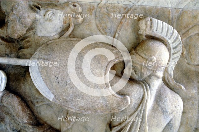 Greek Hoplite in battle against the Amazons (30BC-200AD?). Artist: Unknown