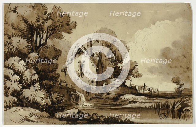 Watermill Beside Stream, with Clothes on Line, n.d. Creator: James Robertson.