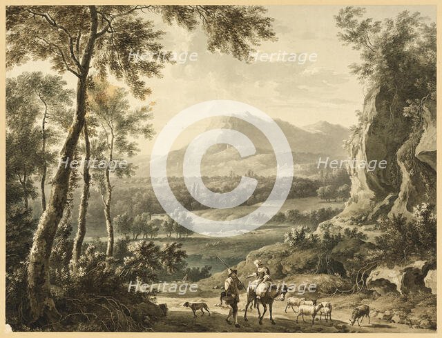 Italianate Landscape with Traveling Peasants in Foreground, 1700/99. Creator: Unknown.