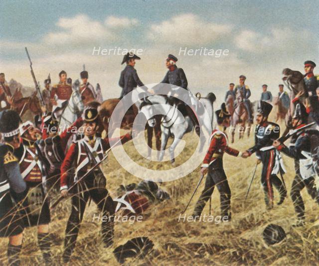 Meeting of Wellington and Blücher at Waterloo, 18 June 1815, (1936). Creator: Unknown.
