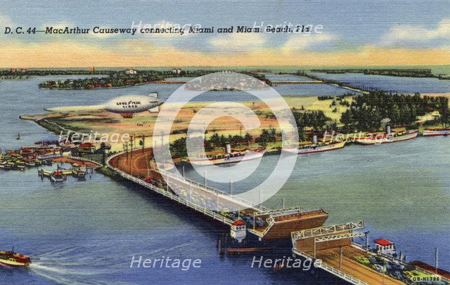 MacArthur Causeway connecting Miami and Miami Beach, Florida, USA, 1940. Artist: Unknown