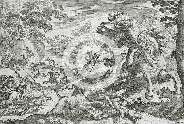 Boar Hunt, 16th century. Creator: Antonio Tempesta.