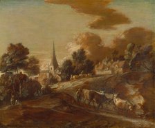 An Imaginary Wooded Village with Drovers and Cattle, between 1771 and 1772. Creator: Thomas Gainsborough.