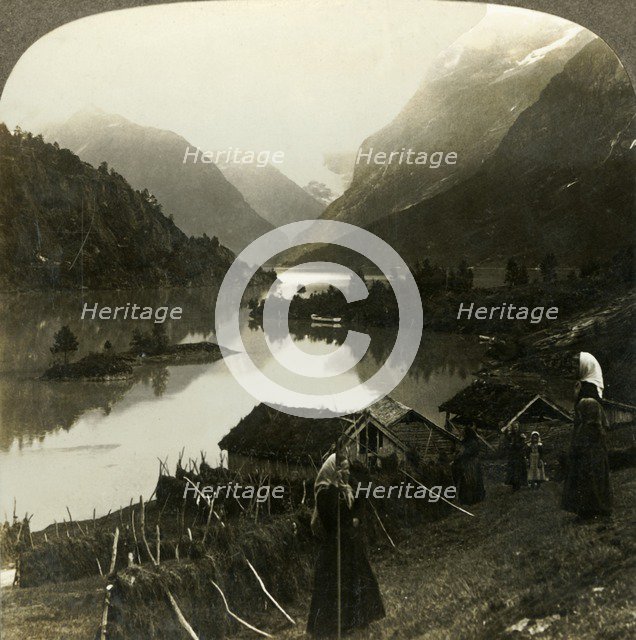 'Mountain-walled Loen Lake - unrivalled in beauty and grandeur - from Seten farm, Norway', c1905. Creator: Unknown.