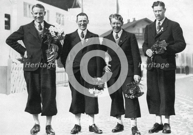 Swedish cross-country ski team, Winter Olympic Games, Garmisch-Partenkirchen, Germany, 1936. Artist: Unknown