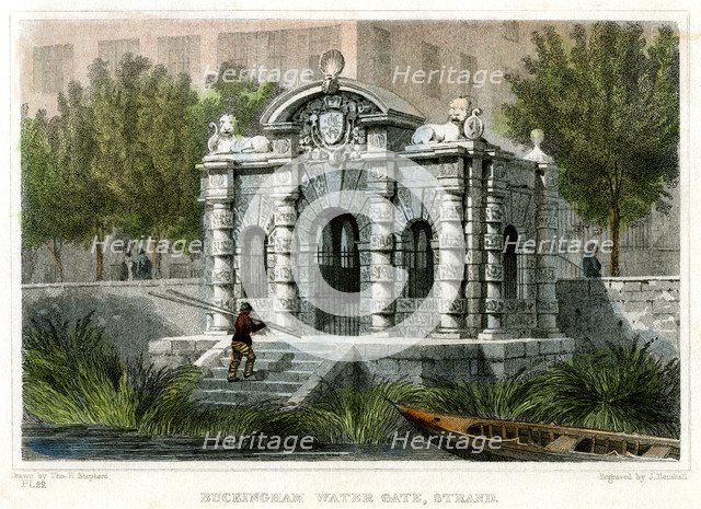 Buckingham Water Gate, Strand, Westminster, London, 1830.Artist: J Henshall