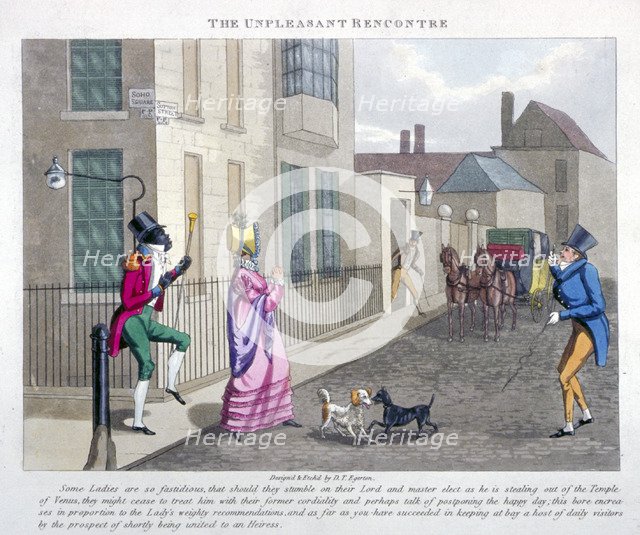 View of the corner of Soho Square and Sutton Street, Westminster, London, c1825. Artist: DT Egerton