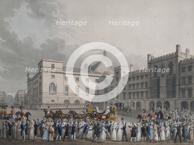 Crowds cheering Queen Victoria at Carlton House, London, (c1842?). Artist: Unknown