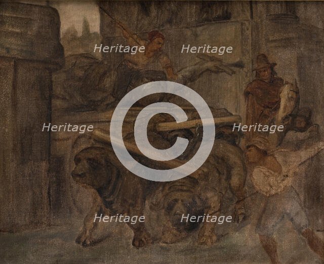 Roman Workmen Transporting an Antique Imperial Statue from the Colosseum through the...1866-1867. Creator: Ludvig Abelin Schou.