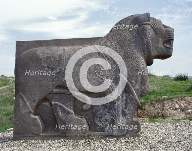Colossal basalt lion, Neo-Hittite, Ain Dara Temple, Syria, 10th to 8th century BC.  Creator: Unknown.