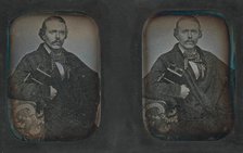 Stereoscopic Portrait of Man Holding Stereoscopic Viewer, 1840s-60s. Creator: Unknown.