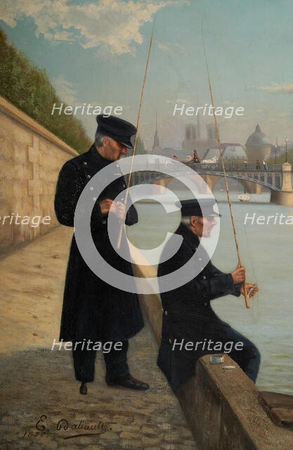 Veterans line fishing, near the Solferino bridge, 1887. Creator: Unknown.