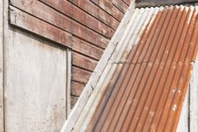 Corrugated iron roof, Anchor Studio, Trewarveneth Street, Newlyn, Cornwall, 2019. Creator: Steven Baker.