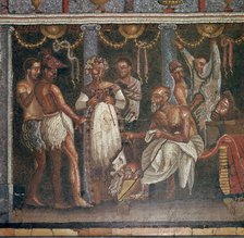 Roman mosaic of actors preparing for a play. Artist: Unknown