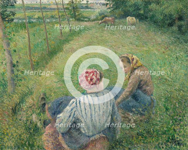 Young Peasant Girls Resting in the Fields near Pontoise, 1882. Creator: Camille Pissarro.