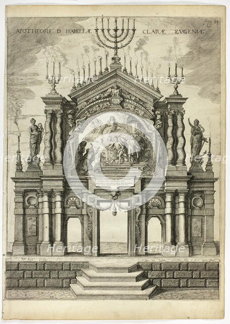 Stage in Memory of Isabella Clara Eugenia, plate 24 from Casperius Gevartius, Pompa Introi..., 1642. Creator: Theodoor van Thulden.