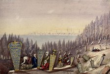 Scutari: people in the Turkish burial ground; city in the background, 1854. Creator: Montagu O'Reilly.