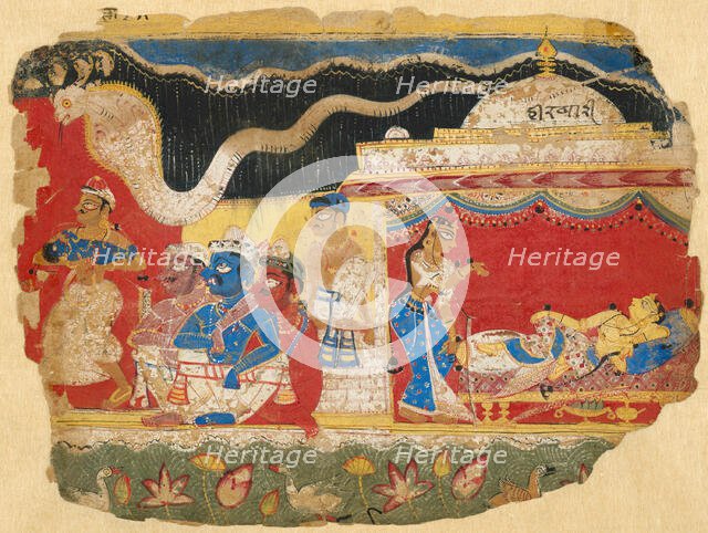 The Infant Krishna Spirited Away by Vasudev, from a copy of the Dispersed Bhagavat..., c1520-30. Creator: Unknown.