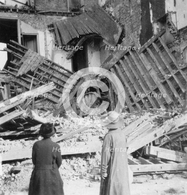 House destroyed by a bomb, Armentières, France, World War I, c1914-c1918. Artist: Nightingale & Co