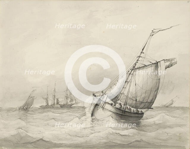 Sailing ships at sea, c.1825-c.1875. Creator: Circle of Petrus Johannes Schotel.
