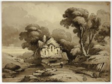 Cottage Beside Winding Road in Wooded Landscape, n.d. Creator: James Robertson.