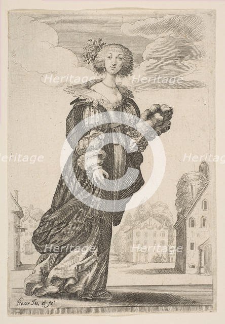 Woman Holding a Fan, 1629. Creator: Abraham Bosse.