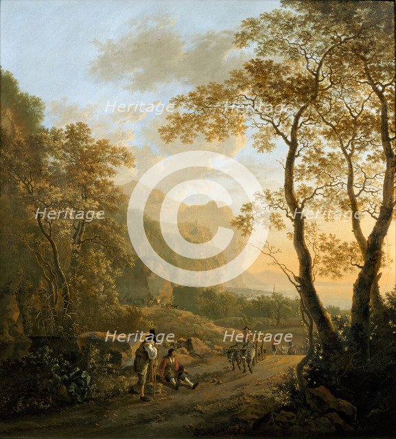 Landscape with Resting Travellers and Oxcart, c. 1645. Artist: Both, Jan Dirksz (ca 1618-1652)