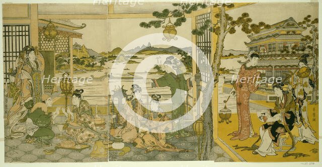 Chinese Beauties at a Banquet, Japan, 1788/90. Creator: Kitagawa Utamaro.