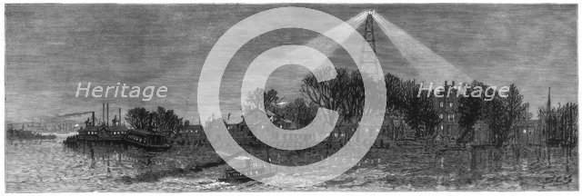 The electric light at Hell Gate, New York, 1885. Artist: Unknown