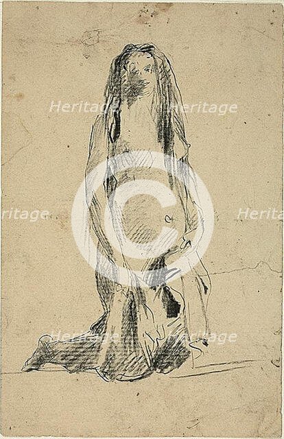 Kneeling Nude Woman with Drapery, n.d. Creator: Jean-Baptiste Carpeaux.