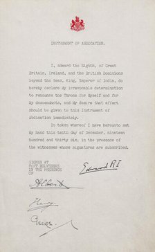 Statement of Abdication from Edward VIII, 10 Dec 1936.  Creator: Unknown.