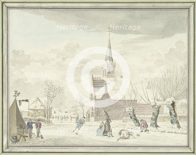 Ice entertainment in the village of Kortenhoef, 1776. Creator: Cornelis van Noorde.