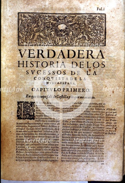 Front page of the book 'Historia verdadera de la conquista de la Nueva España' (True story of the…