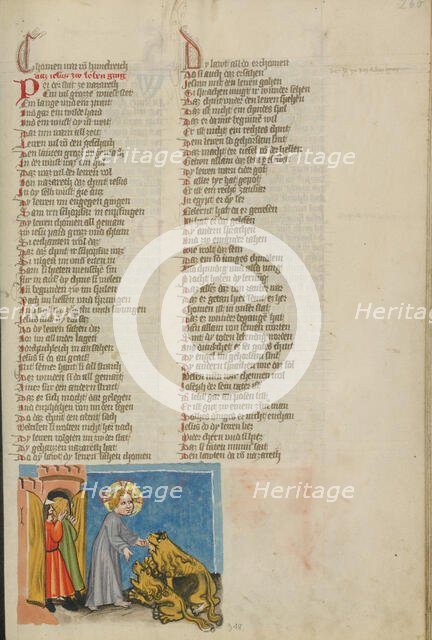 Lions Recognizing Jesus; Weltchronik, about 1400-1410. Creator: Unknown.