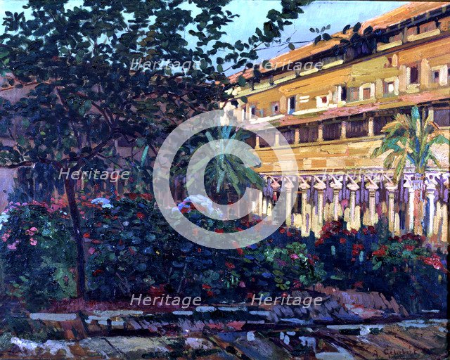  'Cloister of Sant Francesc', oil on canvas, 97 X 78 cm., work by the Majorcan impressionist and …