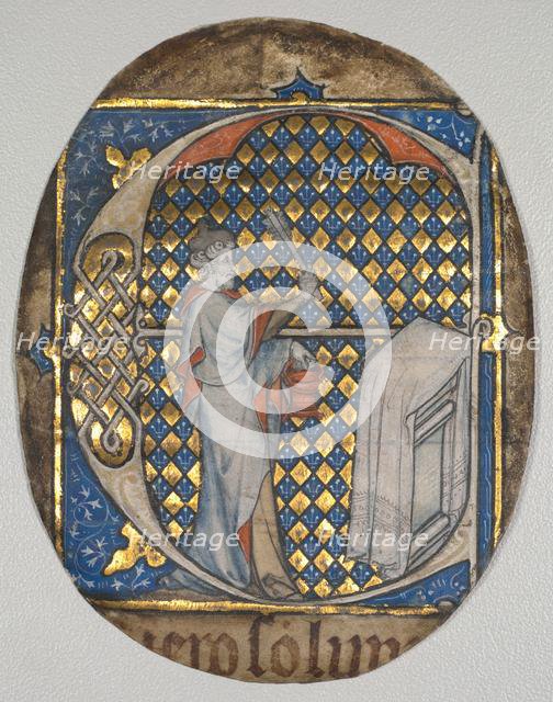 Fragment from a Lectern Bible: Initial E[t fecit Josias] with Josiah Aspersing the Altar, c. 1300. Creator: Master Honoré (French, Paris, active 1288-1318), circle of.