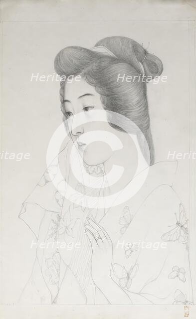 Sketch of Woman Holding a Towel, 1920. Creator: Hashiguchi Goyo.