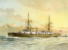 HMS 'Undaunted', Royal Navy 1st class cruiser, c1890-c1893.Artist: William Frederick Mitchell