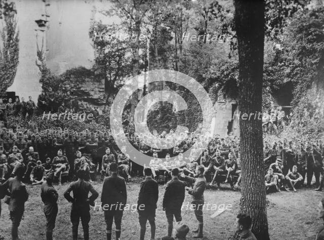 77th Div. Band plays for Gen. R. Alexander, France, 27 Aug 1918. Creator: Bain News Service.