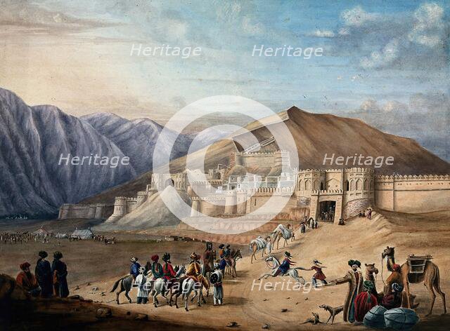 Horsemen assembled outside the city walls at Kabul, Afghanistan. Creator: Unknown.