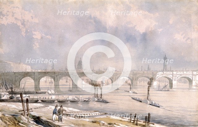 'Waterloo Bridge, looking towards the City', London, 1847. Artist: G Chaumont