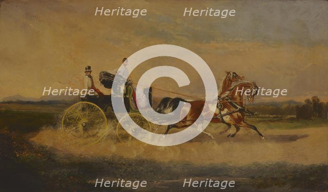 Emperor Franz Joseph I of Austria taking a ride with his phaeton, 1864. Creator: Bensa, Alexander von (1820-1902).