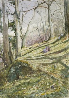 Wooded Slope with four Figures, mid 19th century. Artist: John William Inchbold.