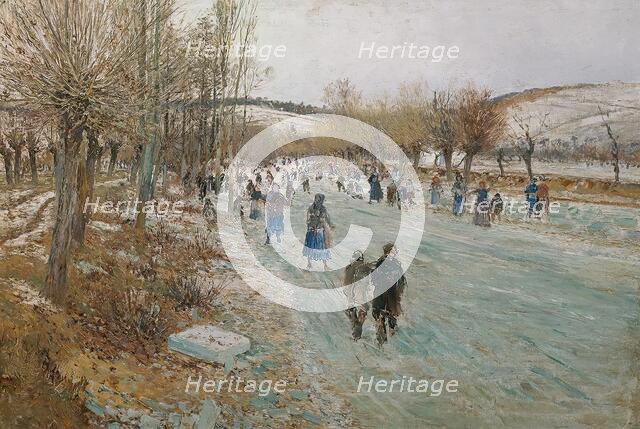 Ice skaters on the Thaya near Lundenburg, 1893. Creator: Theodor von Hormann.