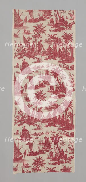 L'Hommage de l'Amérique á la France (America's Tribute to France) (Furnishing Fabric), c. 1780. Creators: Jean Baptiste Marie Huet, Christophe-Philippe Oberkampf, Oberkampf Manufactory.