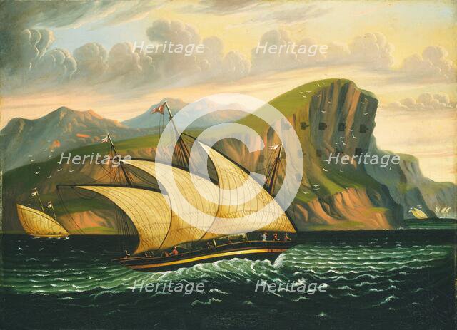 Felucca off Gibraltar, mid 19th century. Creator: Thomas Chambers.